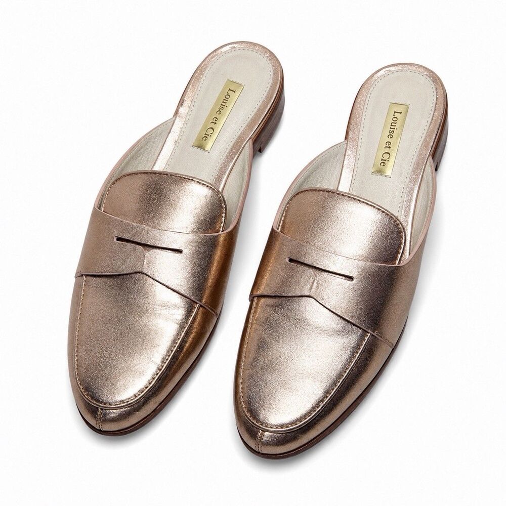 Louise Et Cie Slide Shoes Women's Size 7.5 Rose Gold Leather Loafer Mule Slip On